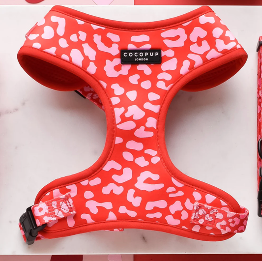 Harnas met rode en roze luipaard - Cocopup London