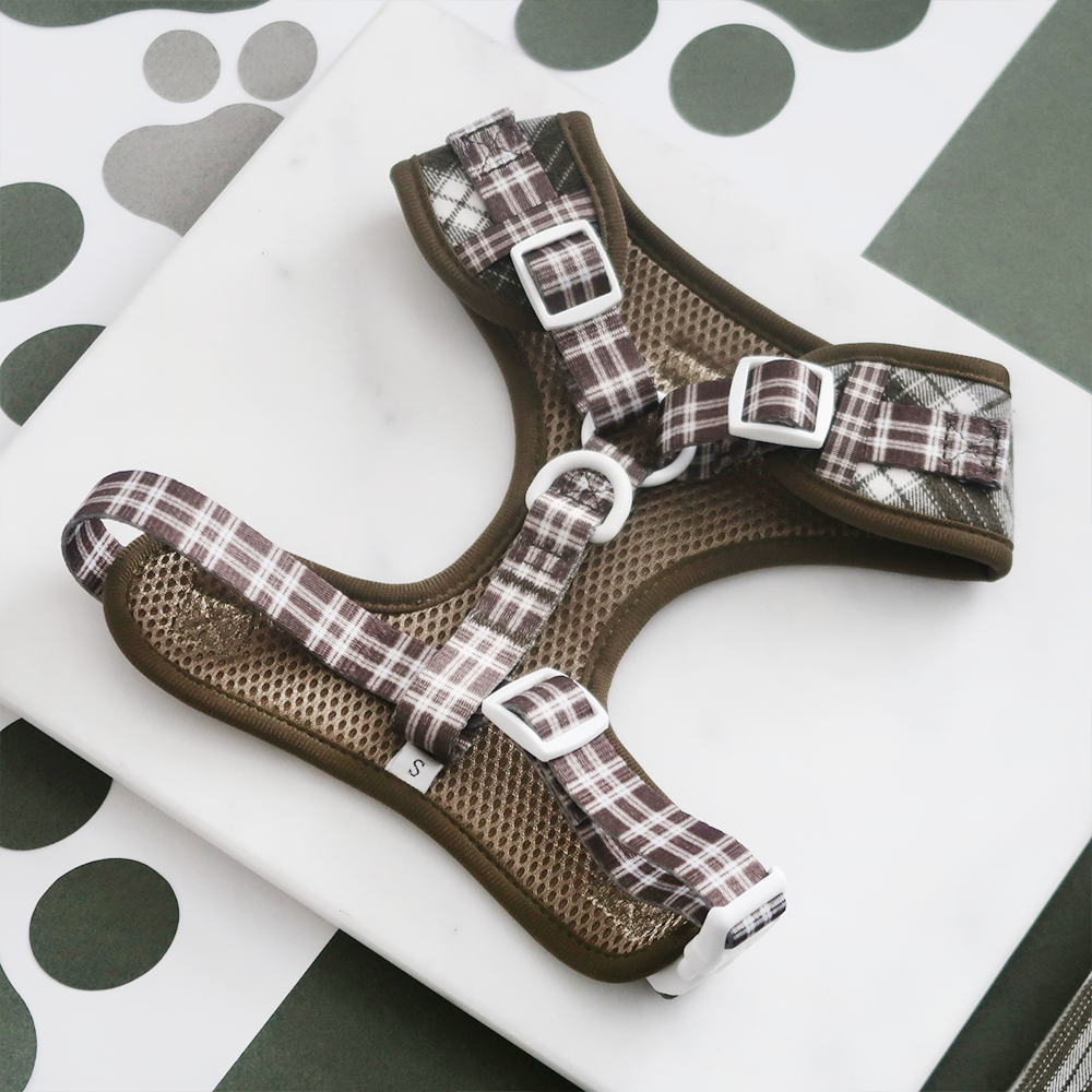 Olijfgroene Plaid Harnas - Cocopup London