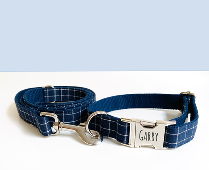 Halsband katoen ruitjes marineblauw