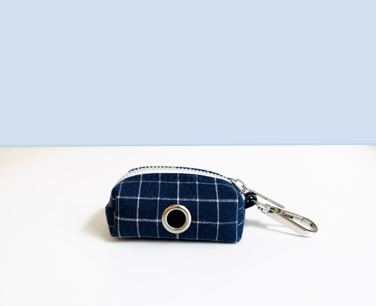 Poepzakhouder katoen geruit marineblauw