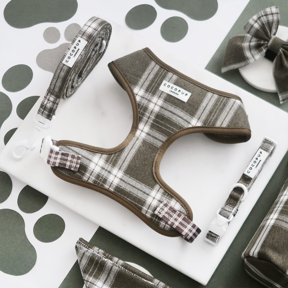 Olijfgroene Plaid Harnas - Cocopup London
