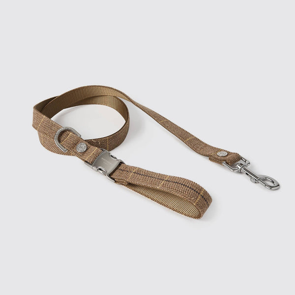Luxe karamel geruite tweed leiband