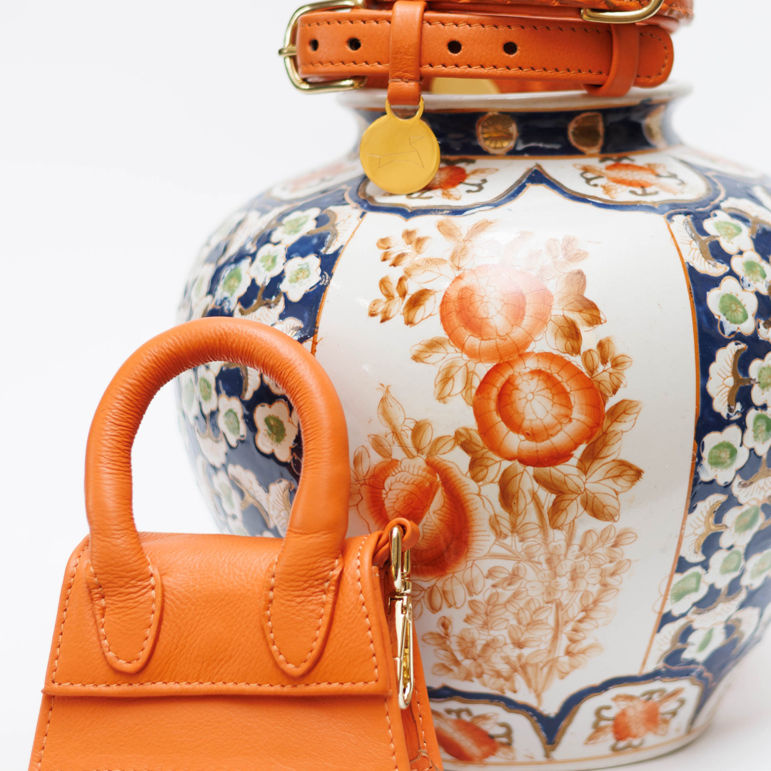 The Dog Musthaves - The Dog Musthaves designer tas - Oranje beloningstasje voor hondenkoekjes en poepzakdispenser