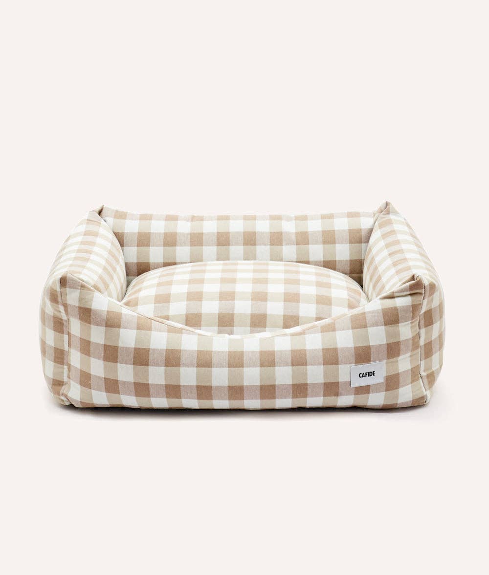 CAFIDE - Vichy Beige Hondenbed, Snozy – Hondenmand van CAFIDE | Hondenboetiek (afbeelding 3)