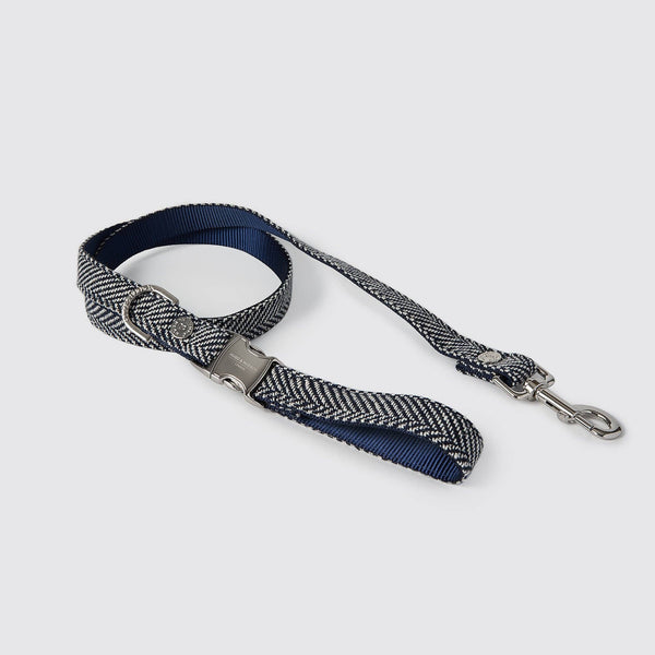 Marineblauwe luxe tweed leiband