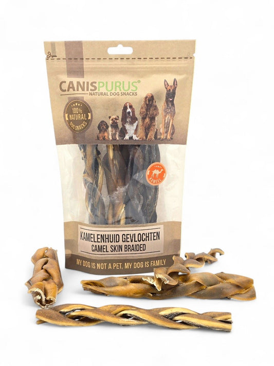 Gevlochten Kamelenhuid - CanisPurus – Snack van Canis Purus | Hondenboetiek (afbeelding 1)