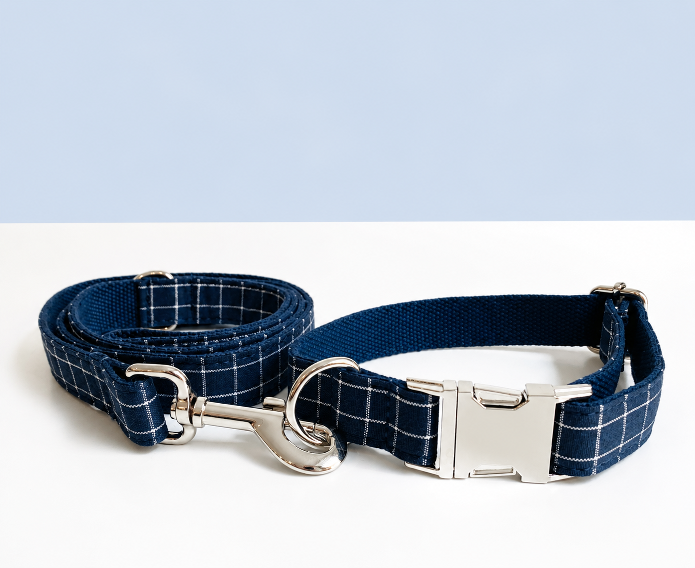 Leiband katoen ruitjes marineblauw