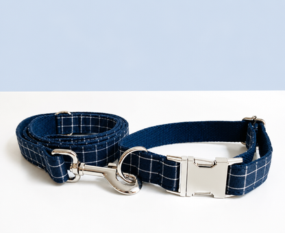 Leiband katoen ruitjes marineblauw