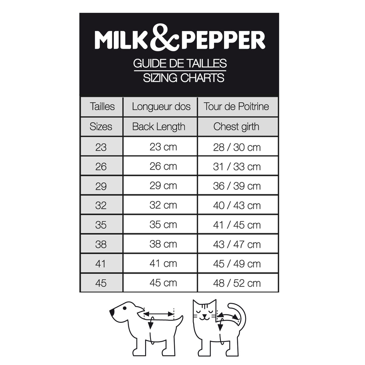 Maattabel Darcy reversible hondenjas – MilkAndPepper