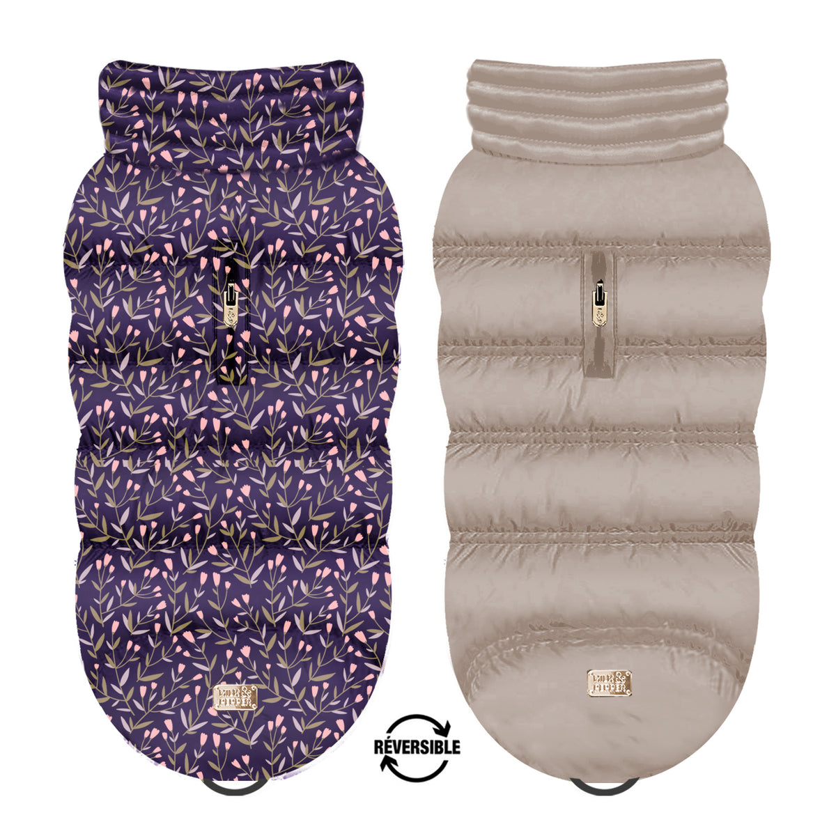 Meredith reversible hondenjas iris en taupe – MilkAndPepper | Hondenboetiek