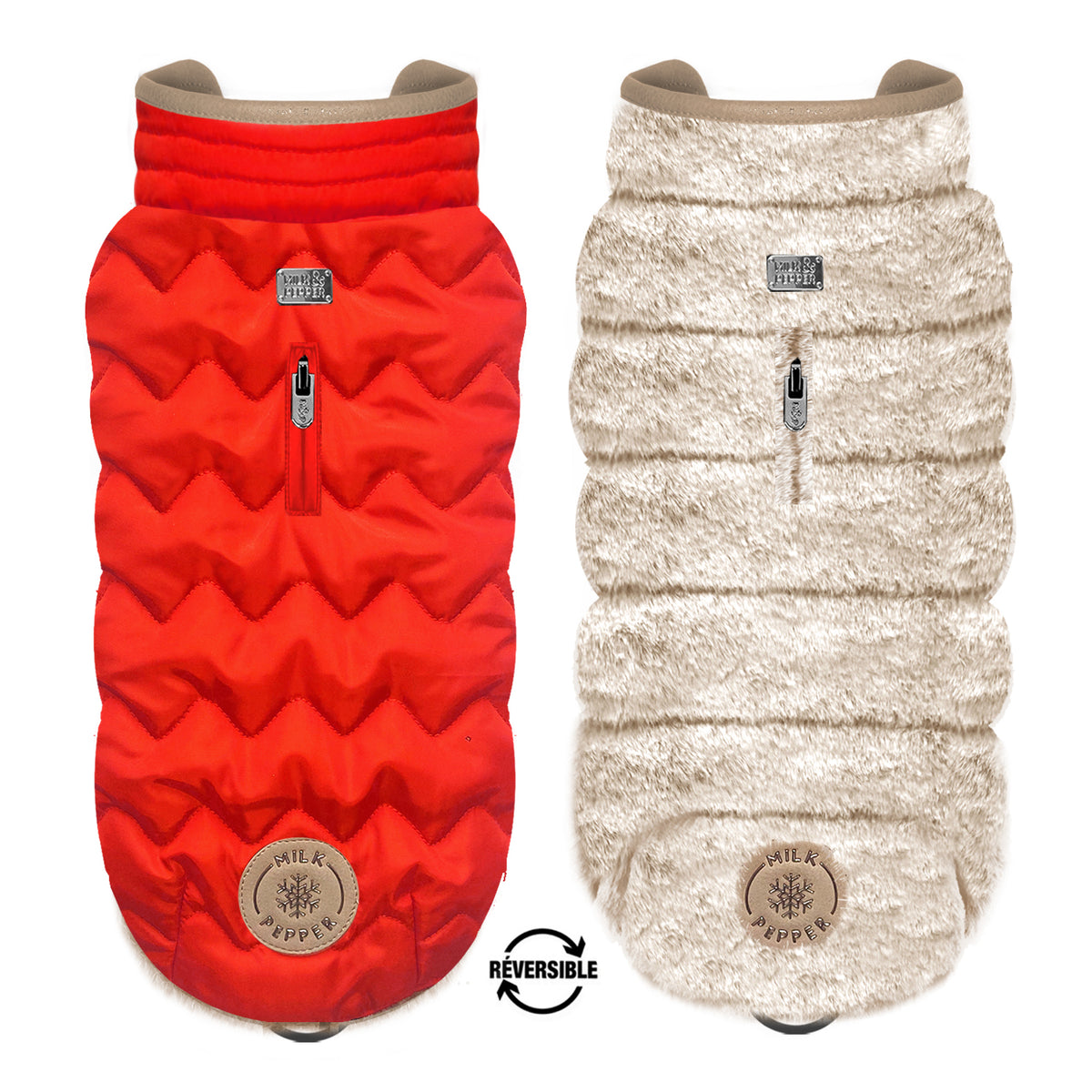 Darcy reversible hondenjas oranjerood en beige – MilkAndPepper | Hondenboetiek