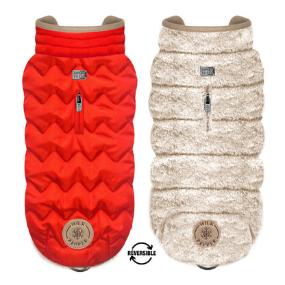 Darcy reversible hondenjas oranjerood en beige – MilkAndPepper | Hondenboetiek