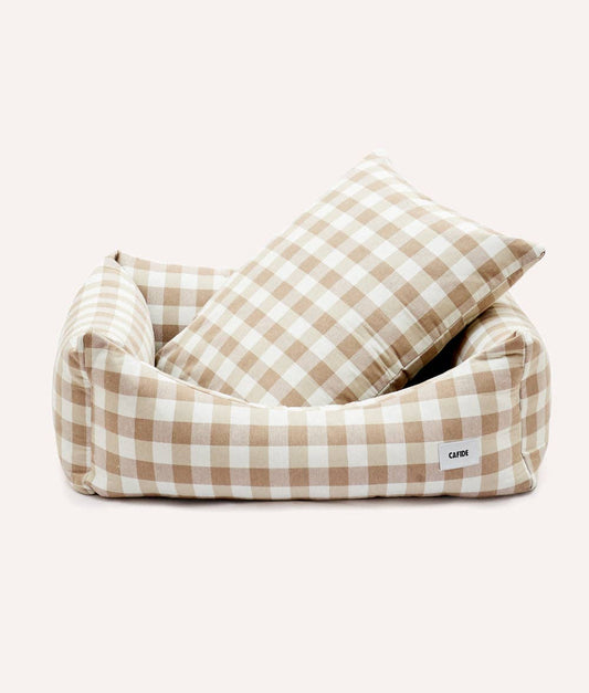 CAFIDE - Vichy Beige Hondenbed, Snozy – Hondenmand van CAFIDE | Hondenboetiek