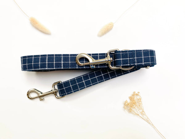 Leiband katoen ruitjes marineblauw