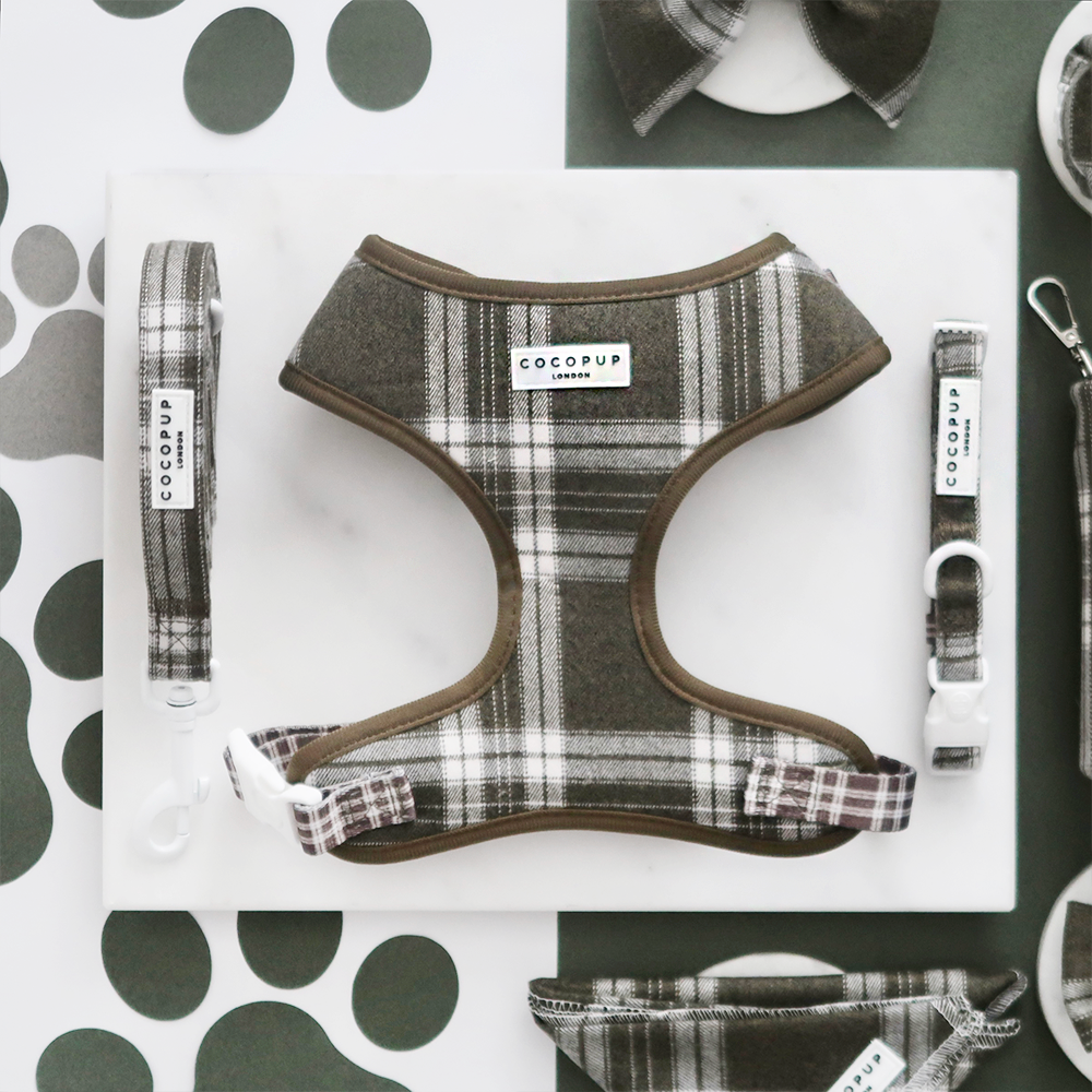 Olijfgroene Plaid Harnas - Cocopup London