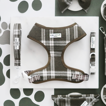 Olijfgroene Plaid Harnas - Cocopup London